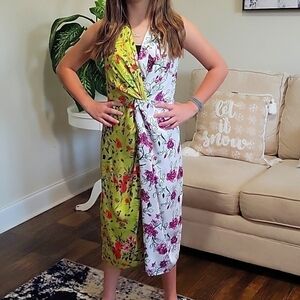 DELFI COLLECTIVE Silk Frankie Dress Yellow White Floral Midi Dress XSmall